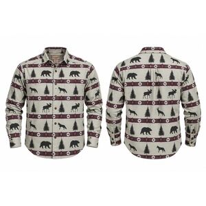 Woolrich Mens Large Wildlife Animal Print Cotton Button Down Shirt Tan 6830CW